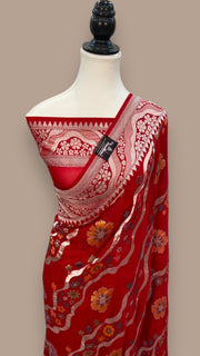 Pure Khaddi Georgette Handloom Banarasi Saree - All over Jaal Work With Meenakari - The Handlooms