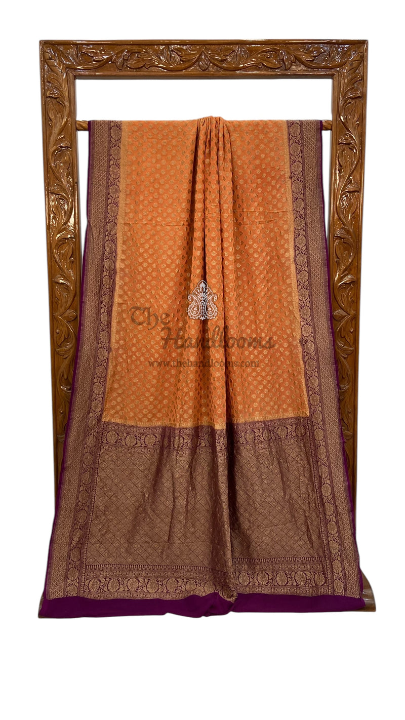 Khaddi Georgette Handloom Banarasi Saree -  Antique zari - The Handlooms