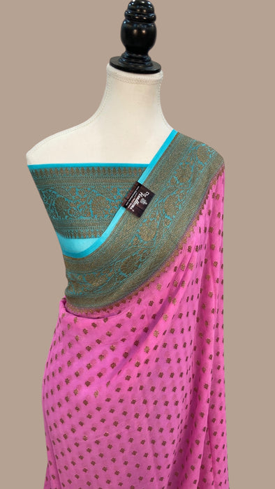 Khaddi Georgette Handloom Banarasi Saree -  Antique zari