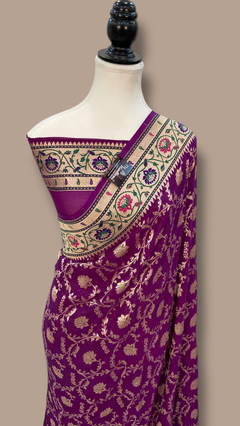 Pure Georgette Banarasi Handloom Saree - with meenakari work - The Handlooms
