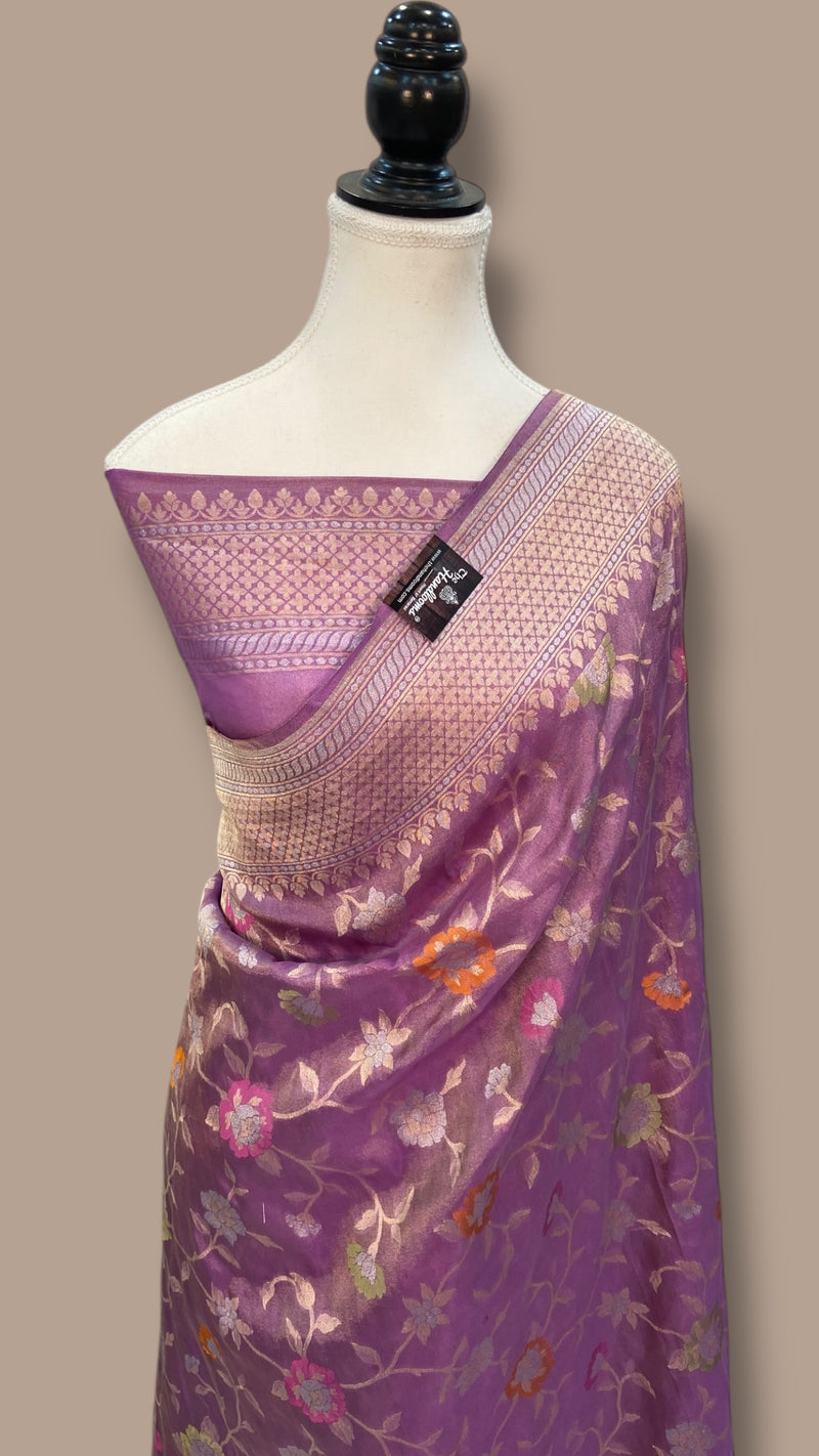Ektara Pure Katan Tissue Silk Banarasi Handloom Saree - All over Sona Roopa Jaal Work - The Handlooms