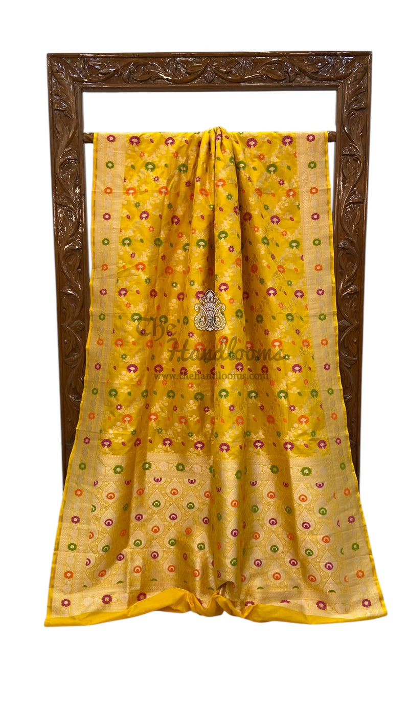 Pure Katan Silk Banarasi Handloom Saree - All over Jaal Work With Meenakari - The Handlooms