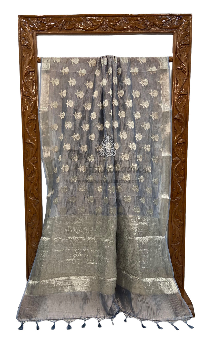 Pure Kora Tissue Crush Handloom Banarasi Saree - The Handlooms