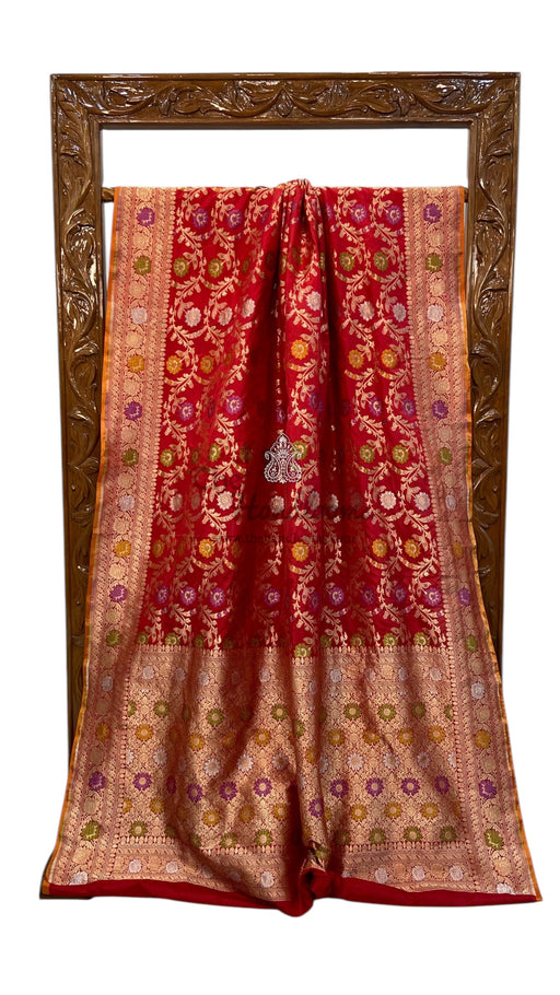 Pure Katan Silk Banarasi Handloom Saree - All over Jaal Work With Meenakari - The Handlooms