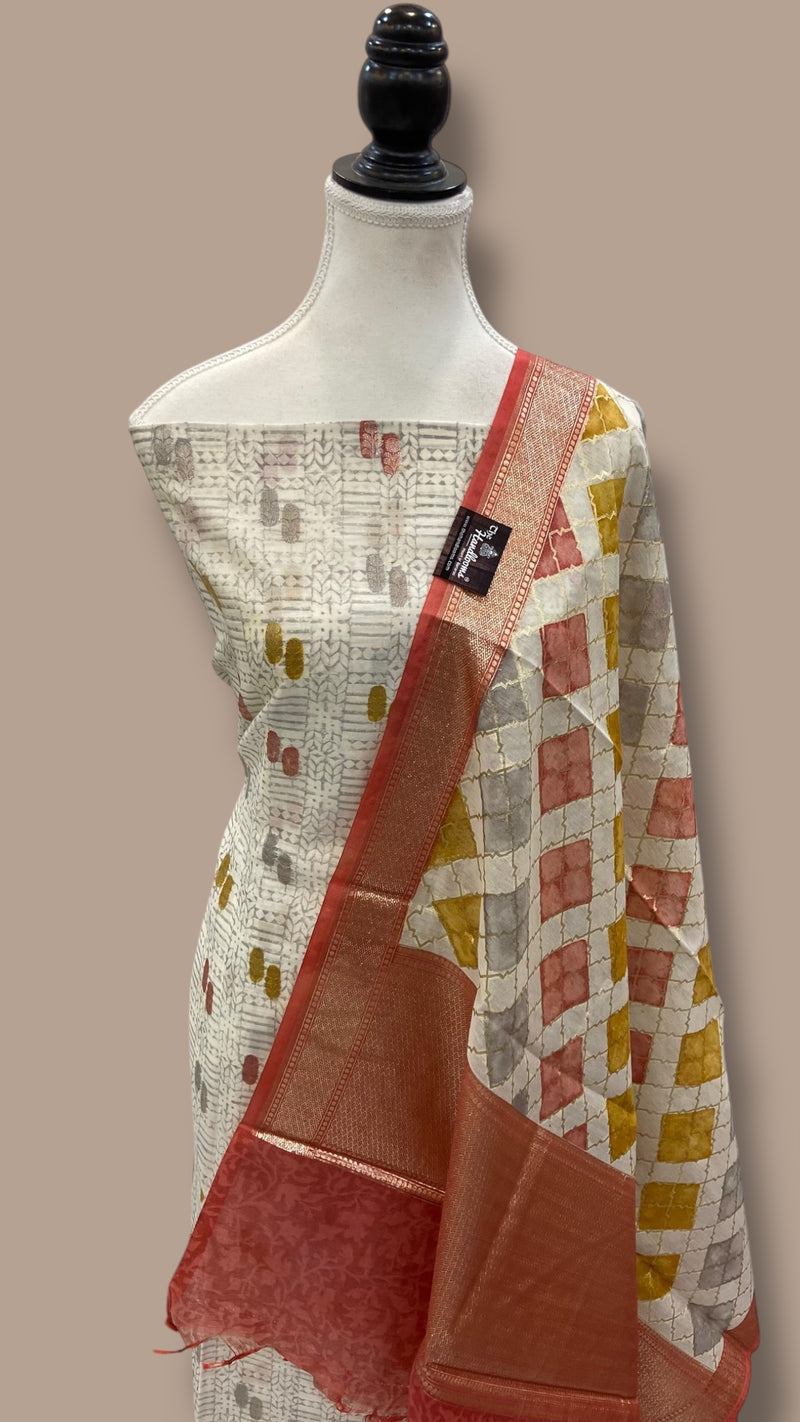 Pure Chanderi Cotton Banarasi Dress material - The Handlooms