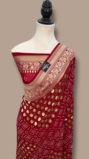 Pure Georgette Banarasi Bandhej Handloom Saree - The Handlooms