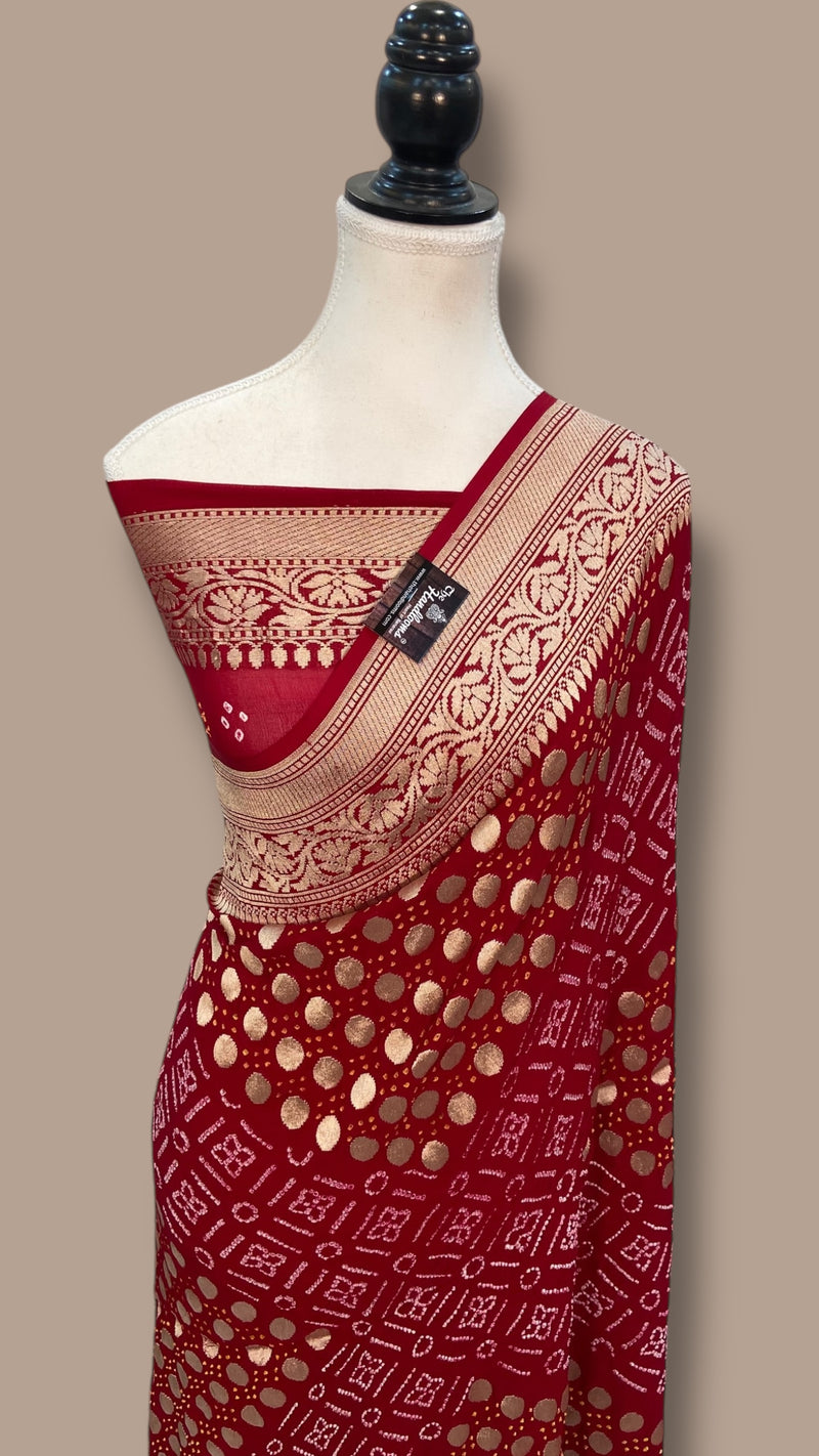 Pure Georgette Banarasi Bandhej Handloom Saree - The Handlooms