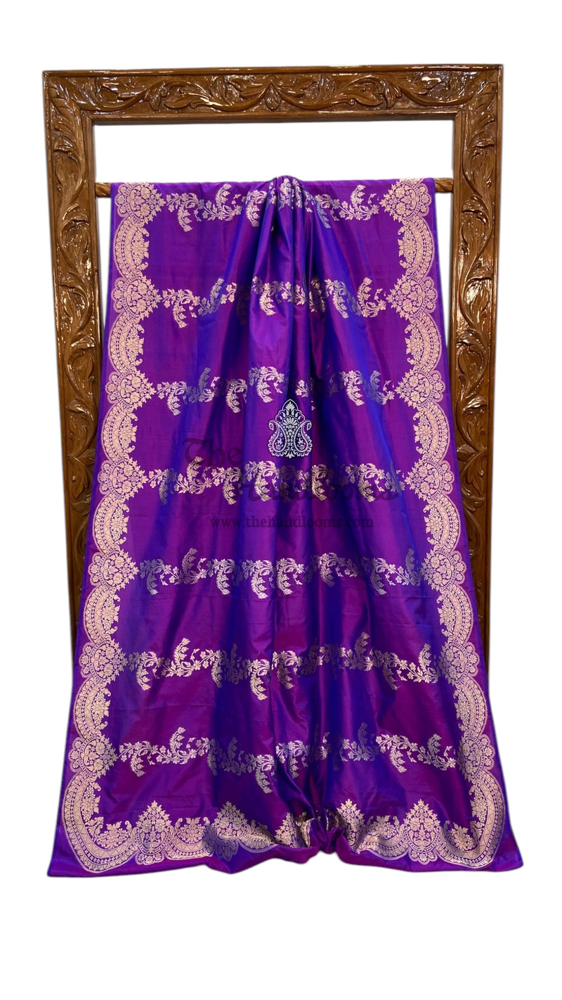 Pure Katan Silk Banarasi Handloom Saree - All over soona roopa  Kadua stripe - The Handlooms
