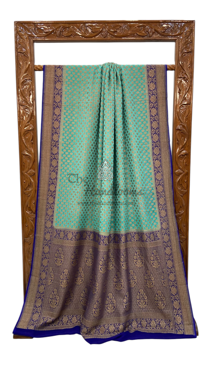 Khaddi Georgette Handloom Banarasi Saree - Antique Zari - The Handlooms