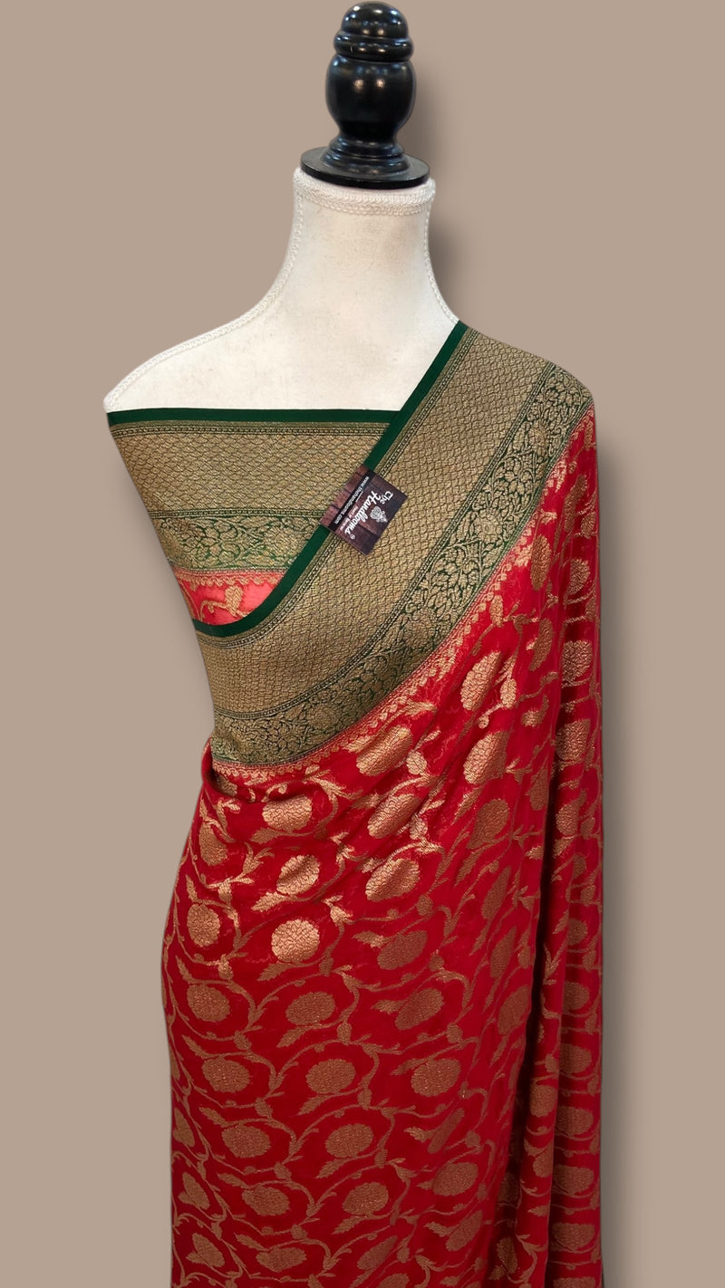 Khaddi Georgette Handloom Banarasi Saree -  Antique zari - The Handlooms