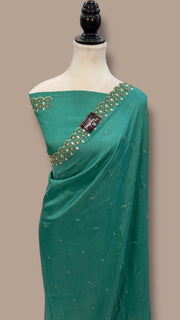Pure katan Silk Handloom Banarasi Saree with Handwork: Zardozi, Diamond Chain, Katdana, and Abla Detailing - The Handlooms