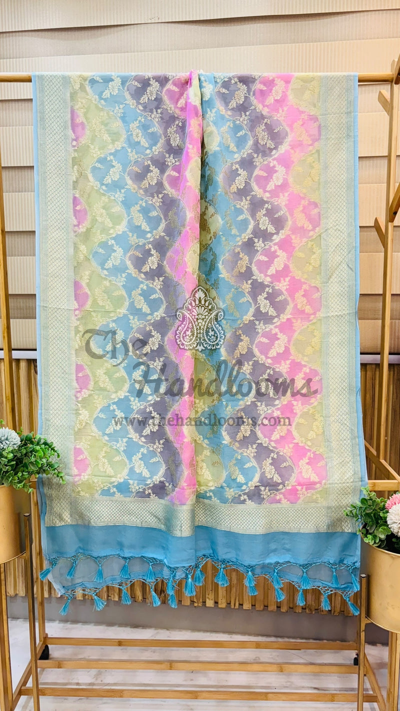 Rangkat Pure Khaddi Georgette Dupatta - water zari - The Handlooms