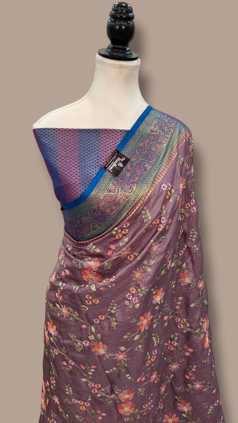 Tussar Silk Handloom Banarasi Saree With Chikankari - The Handlooms