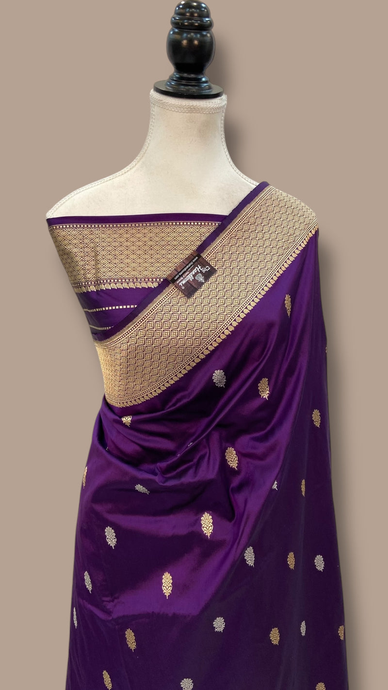 Pure Katan Silk Banarasi Handloom Saree - All over Sona Roopa Kadua motifs - The Handlooms