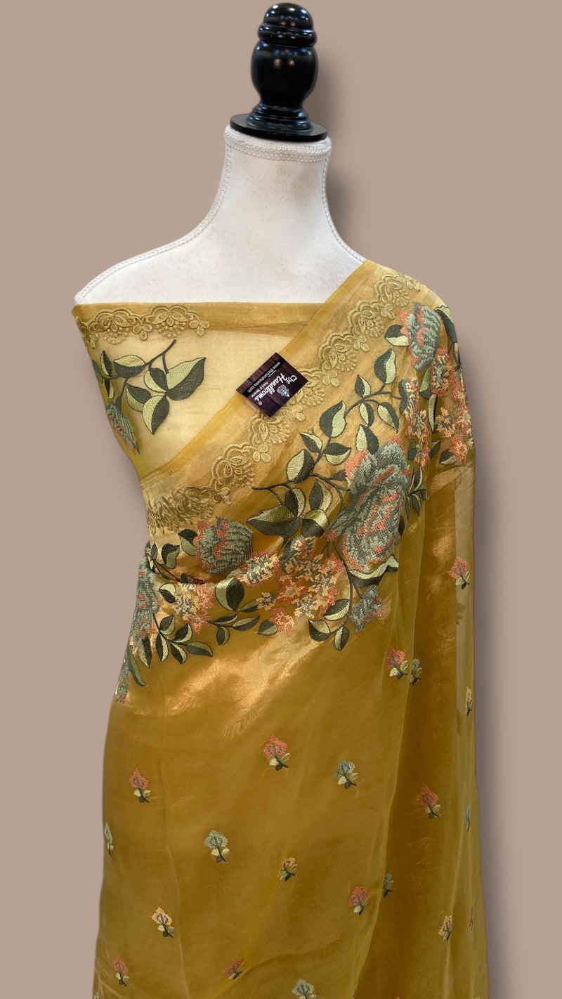 Pure Tissue Handloom Banarasi Saree With Chikankari - The Handlooms