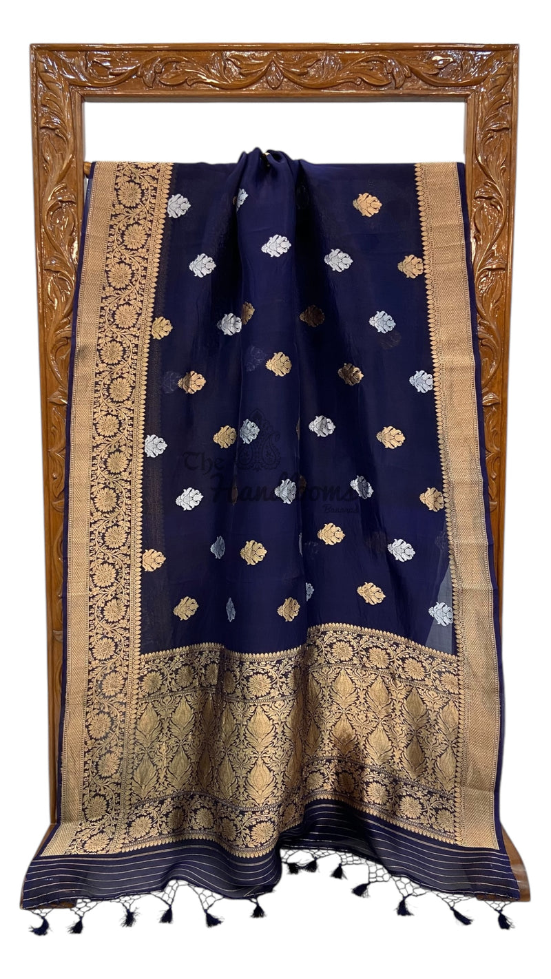 Pure Kora Handloom Banarasi Saree - Sona Roopa Kadua motifs - The Handlooms