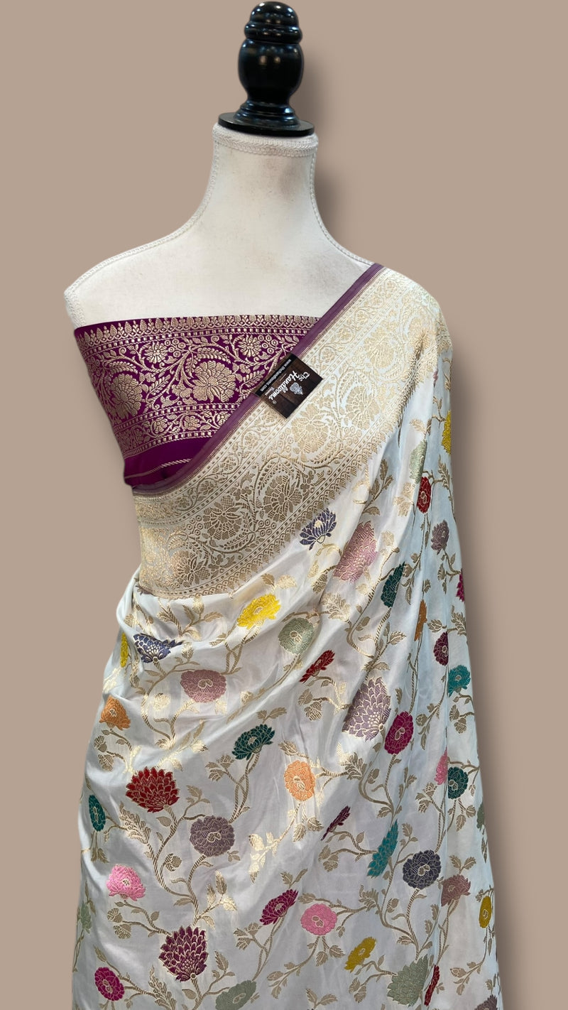 Ektara Pure Katan Silk Banarasi Handloom Saree - All over kadiyal Jaal work - The Handlooms