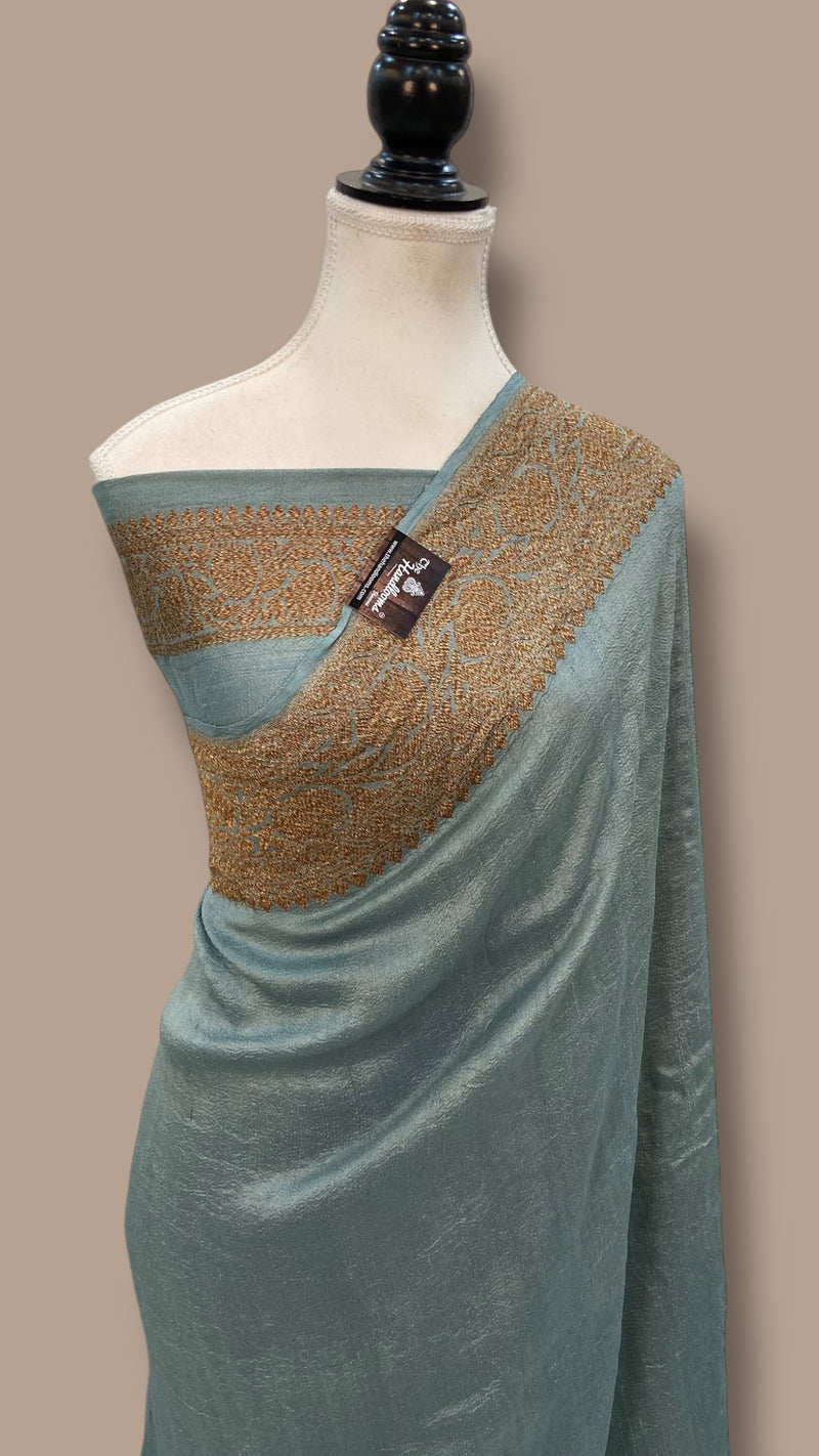 Tussar Georgette Handloom Banarasi Saree - Antique Zari - The Handlooms