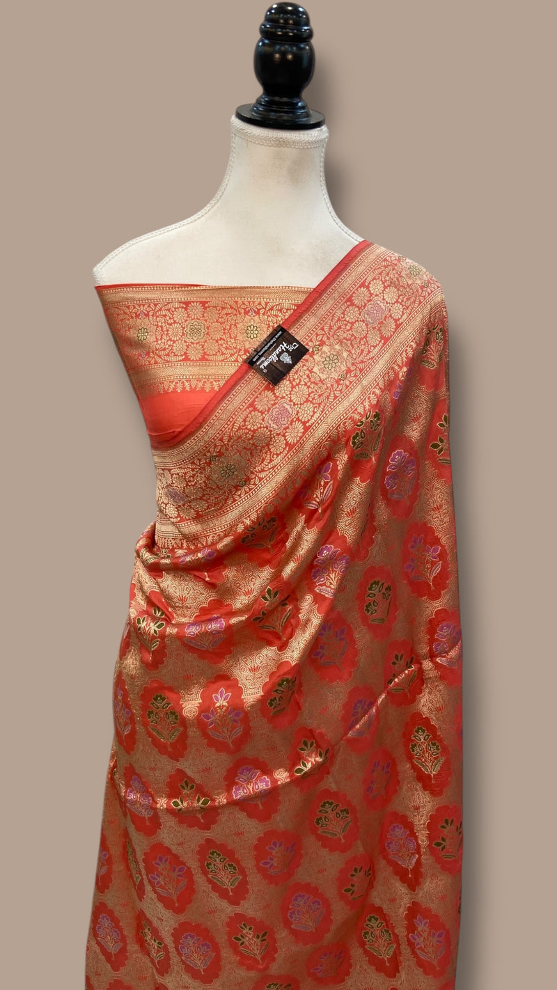 Pure Katan Silk Banarasi Handloom Saree - All over Jaal work - With Meenakari - The Handlooms