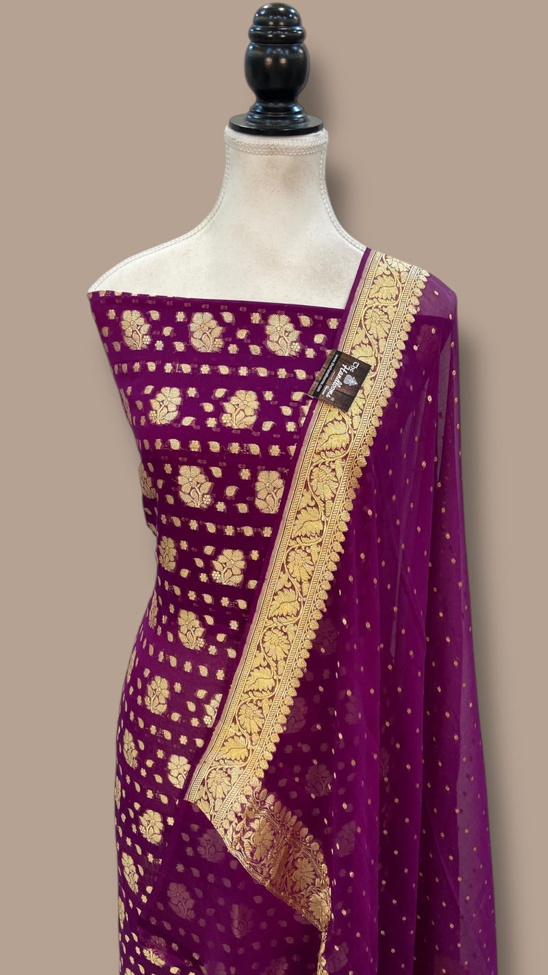 Khaddi Georgette Banarasi Dress material Gold Zari - The Handlooms