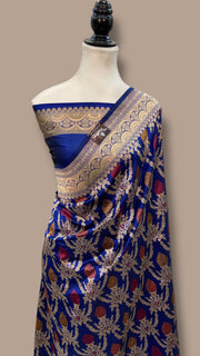 Pure Katan Silk Banarasi Handloom Saree - All over Jaal work - With Meenakari - The Handlooms