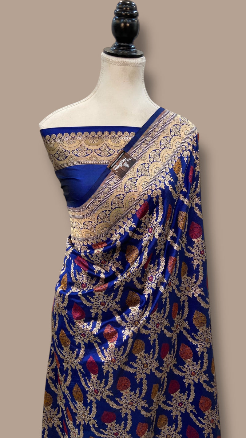 Pure Katan Silk Banarasi Handloom Saree - All over Jaal work - With Meenakari - The Handlooms