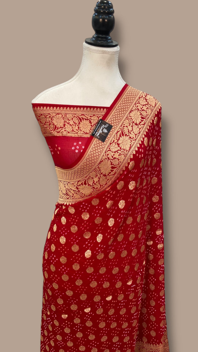 Pure Georgette Banarasi Bandhej Handloom Saree - The Handlooms