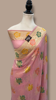 Pure Khaddi Georgette Handloom Banarasi Saree - All over Jaal Work With Meenakari - The Handlooms