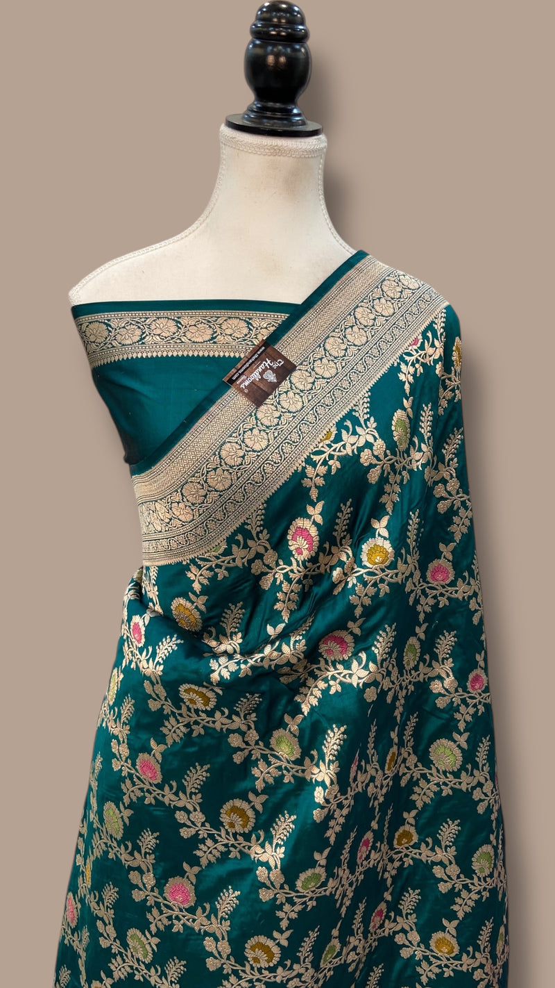 Pure Katan Silk Banarasi Handloom Saree - All over Jaal work With Meenakari - The Handlooms