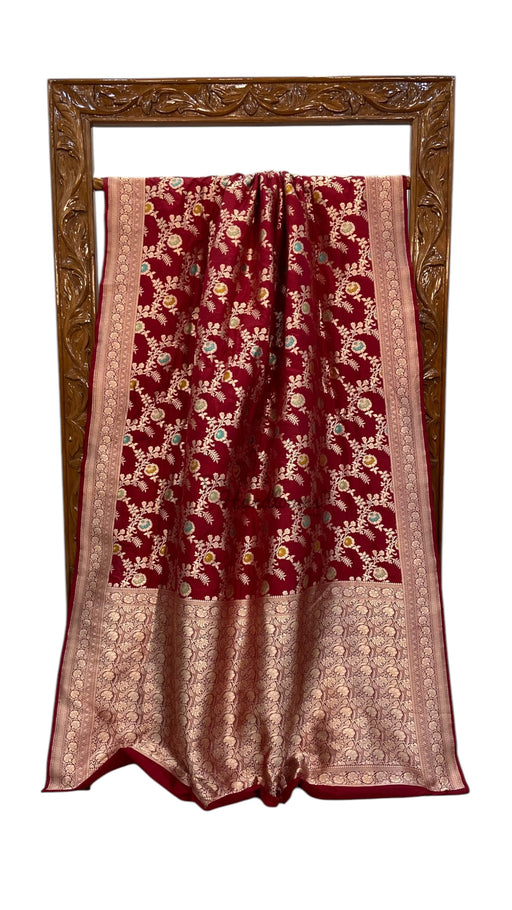 Pure Katan Silk Banarasi Handloom Saree - All over Jaal work With Meenakari - The Handlooms