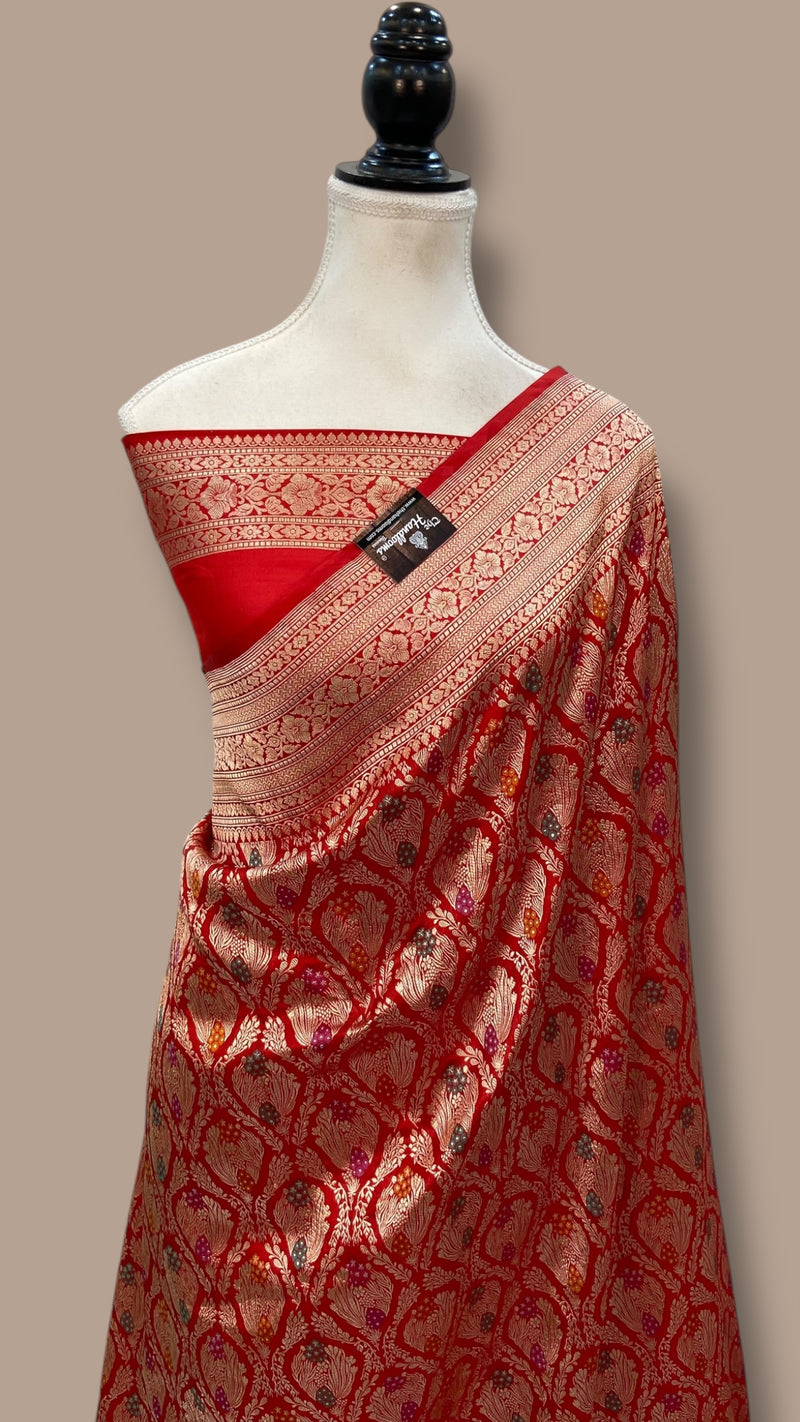 Regal Pure Katan Silk Banarasi Saree – Handwoven Tanchui Brocade - The Handlooms