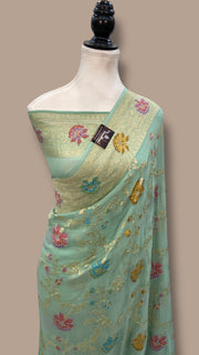 Pure Khaddi Georgette Handloom Banarasi Saree - All over Jaal Work With Meenakari - The Handlooms