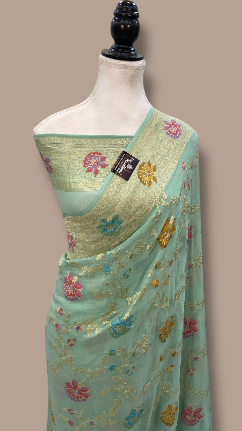 Pure Khaddi Georgette Handloom Banarasi Saree - All over Jaal Work With Meenakari - The Handlooms