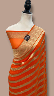 Peach Pure Khaddi Georgette Handloom Banarasi Saree - The Handlooms