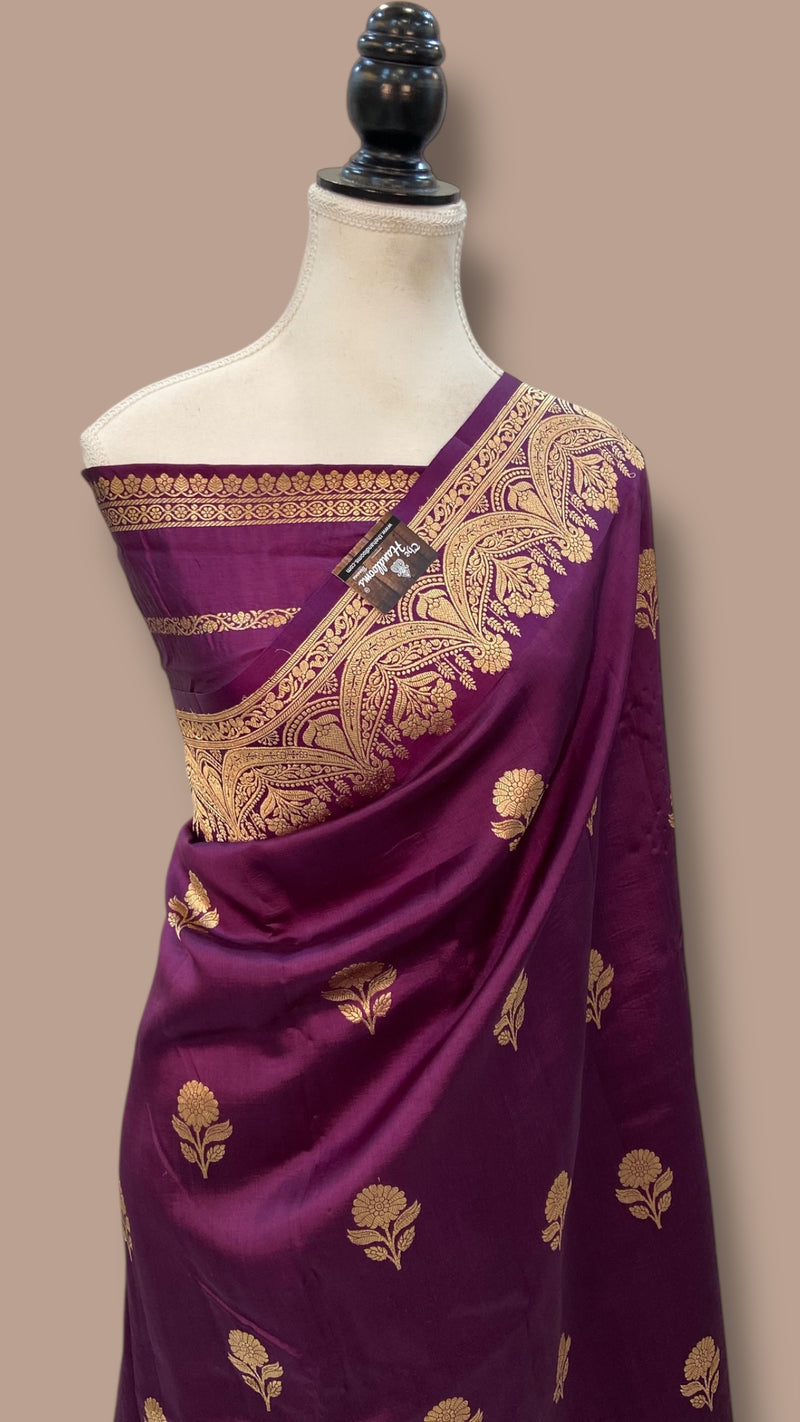 Pure Katan Silk Banarasi Handloom Saree - All over Kadua motifs - The Handlooms