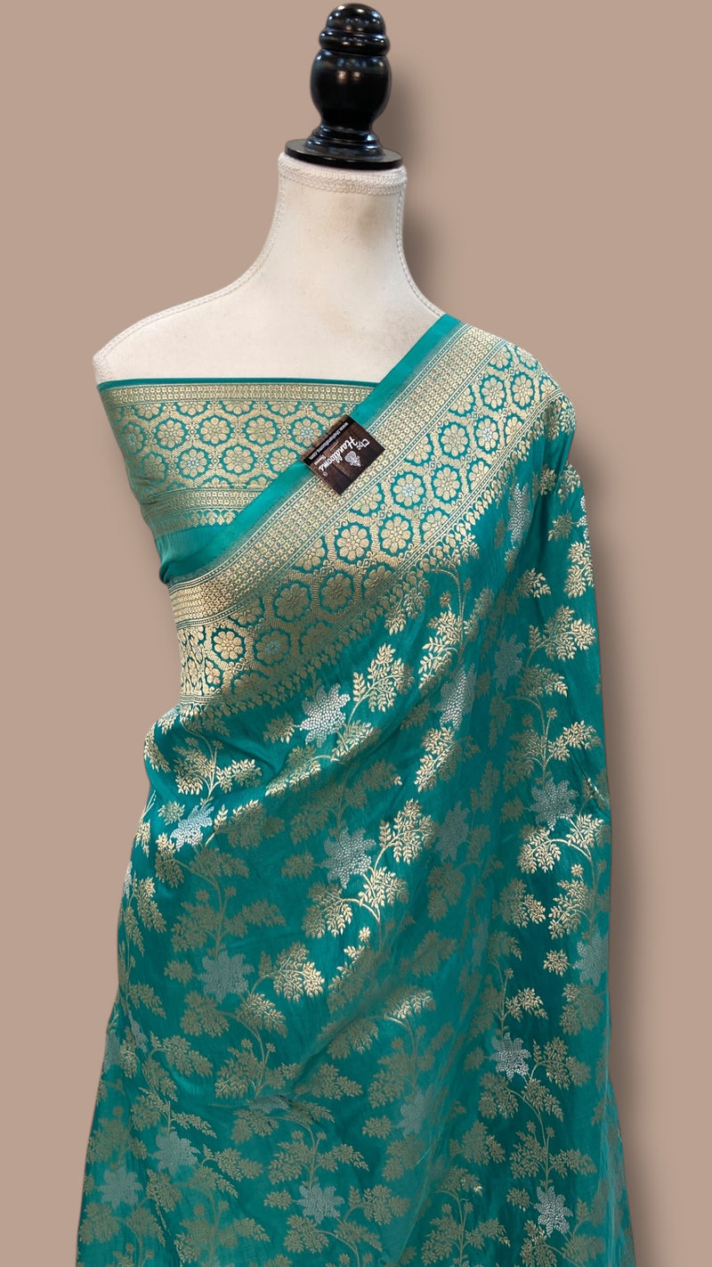 Pure Katan Silk Banarasi Handloom Saree - All over Sona Roopa Jaal work - The Handlooms