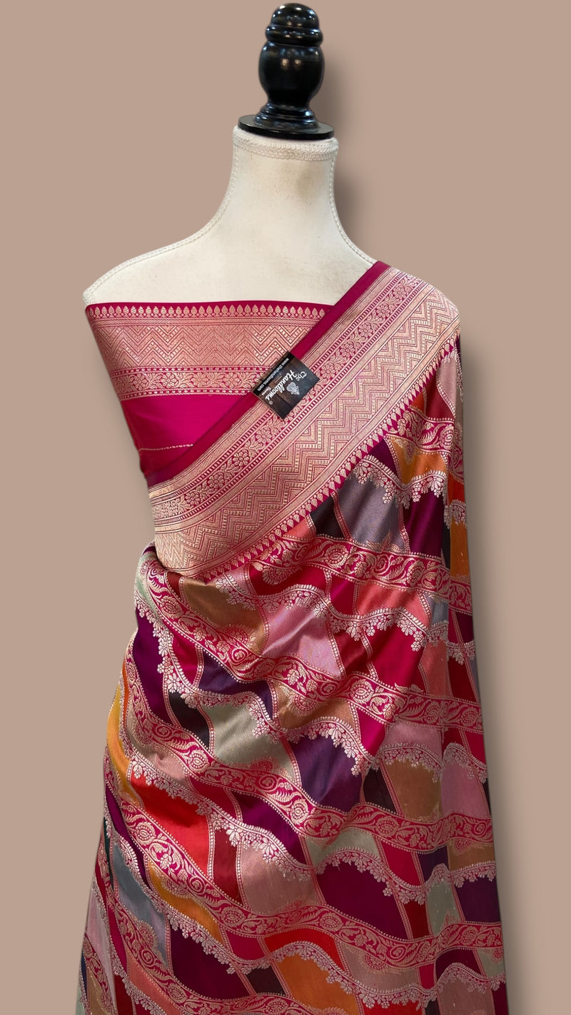 Ektara Pure Katan Silk Banarasi Handloom Saree - All over kadiyal Jaal work Rangkart - The Handlooms