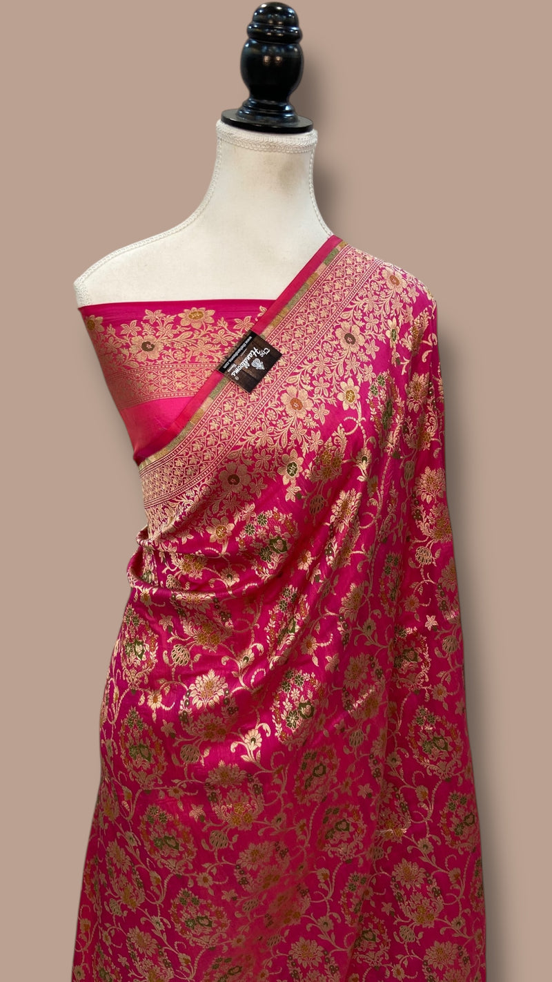 Pure Katan Silk Banarasi Handloom Saree - All over Jaal work With Meenakari - The Handlooms