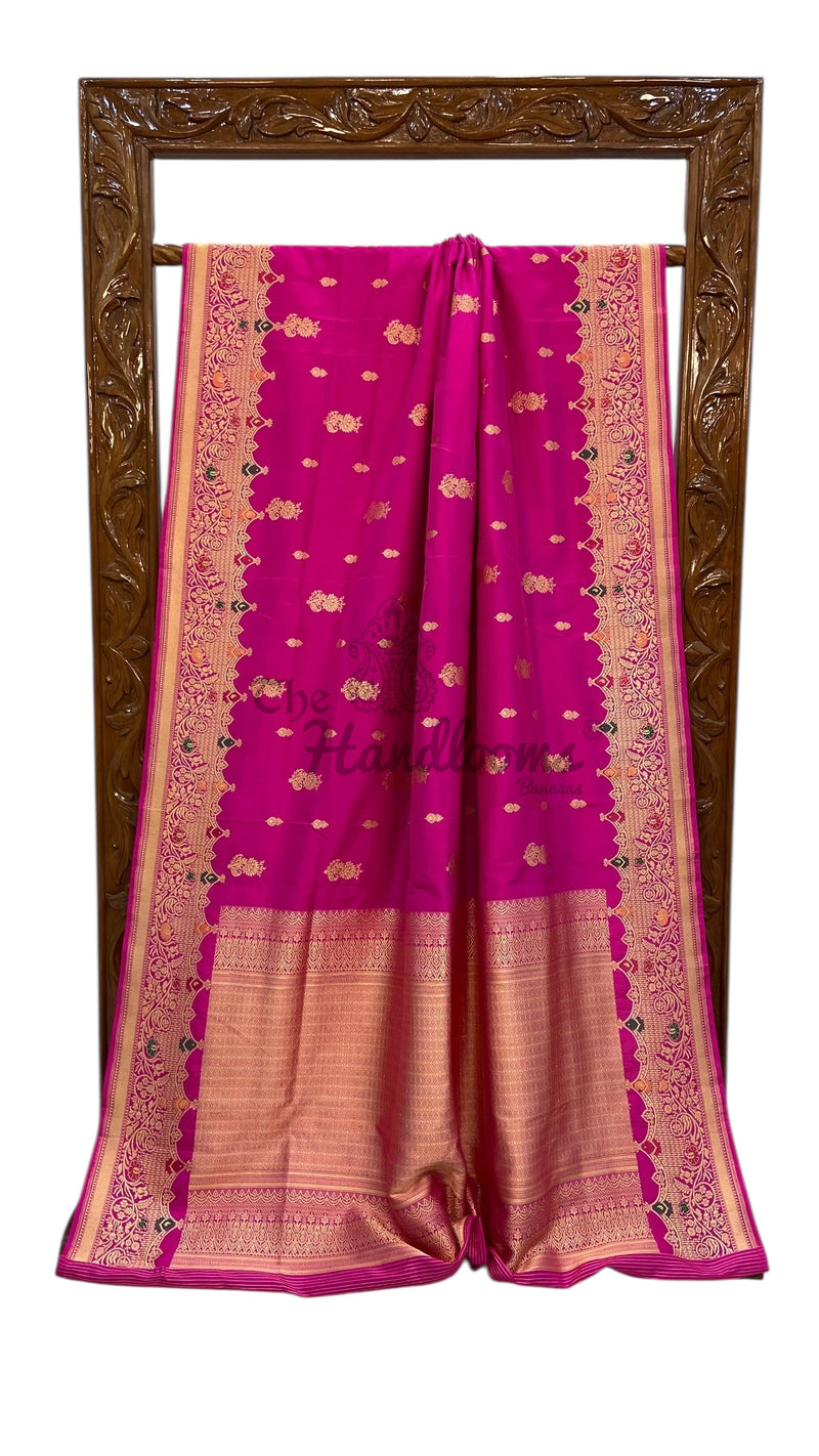 Pure Katan Silk Banarasi Handloom Saree - All over Kadua motifs With Meenakari - The Handlooms