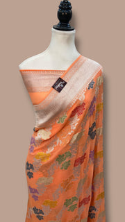 Pure Khaddi Georgette Handloom Banarasi Saree - All over Jaal Work With Meenakari - The Handlooms