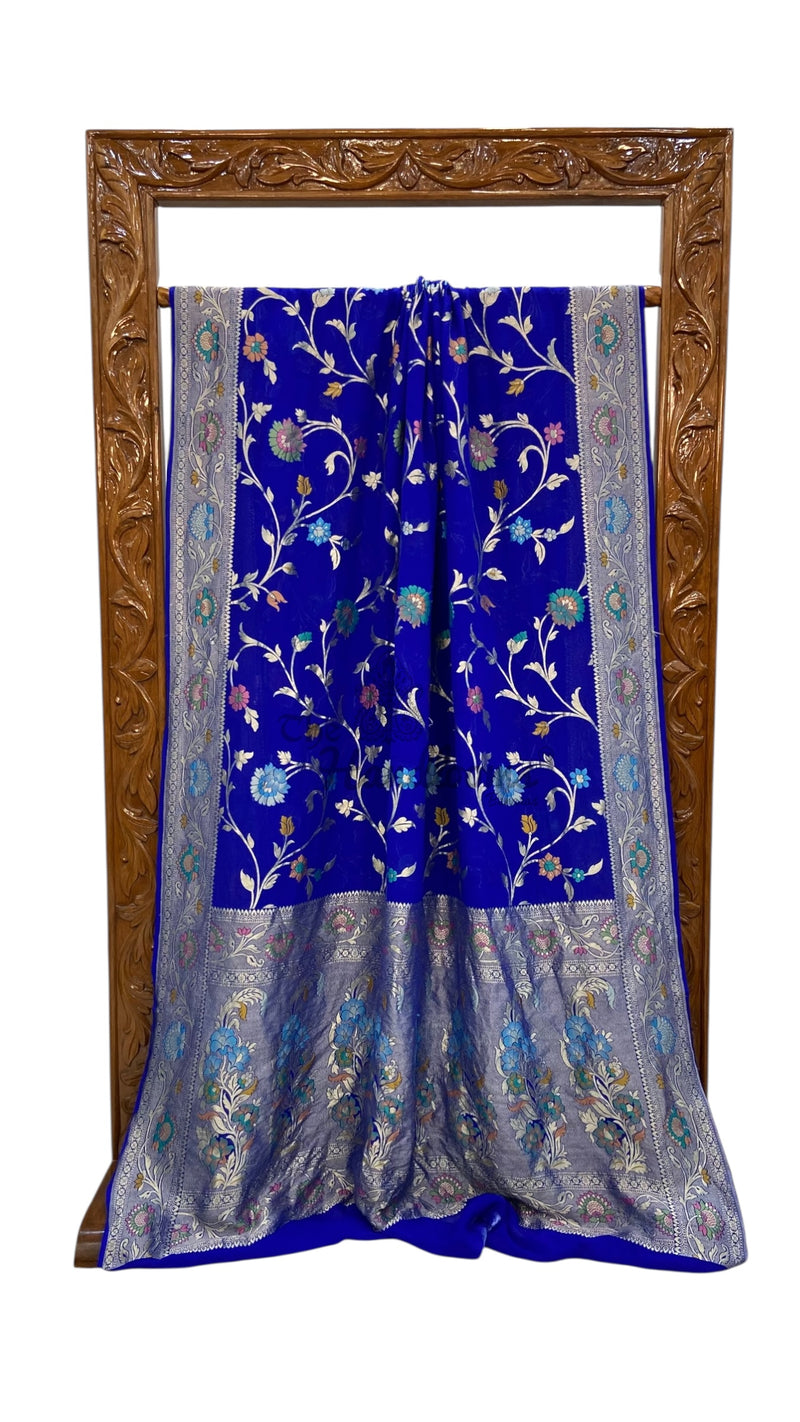 Pure Khaddi Georgette Handloom Banarasi Saree - All over Jaal Work With Meenakari - The Handlooms