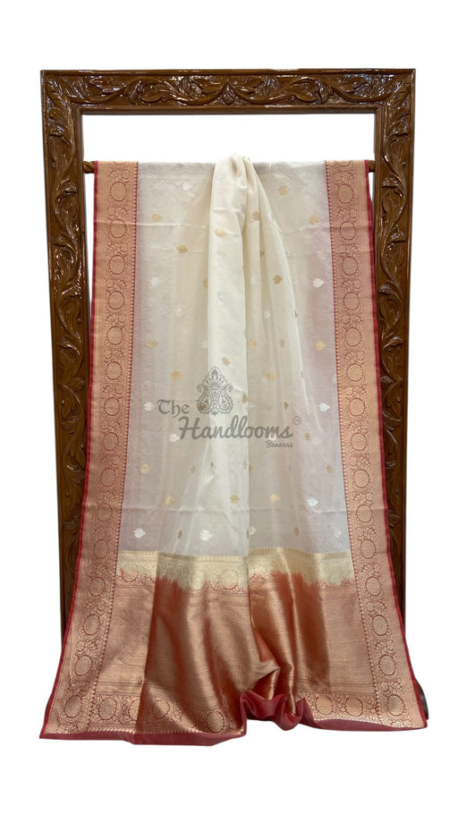 Pure Kora Handloom Banarasi All Over Kadua Motifs Saree - The Handlooms