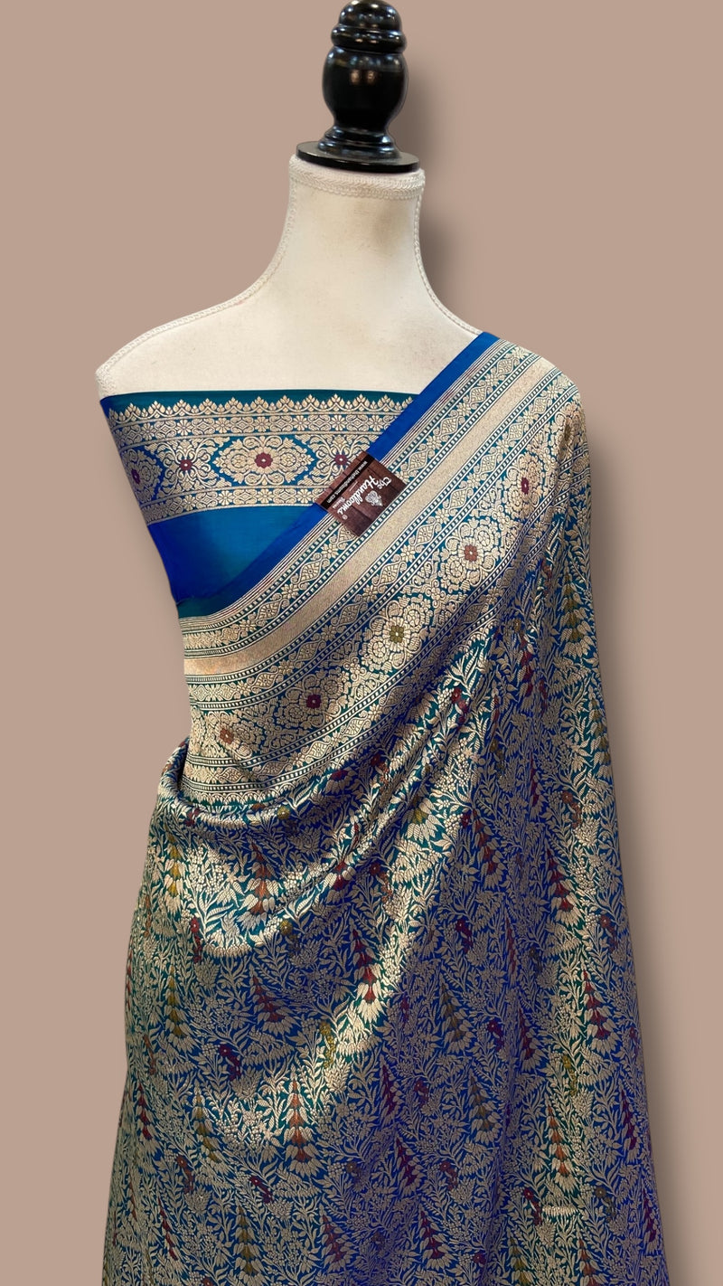 Regal Pure Katan Silk Banarasi Saree – Handwoven Tanchui Brocade with Meenakari Work - The Handlooms