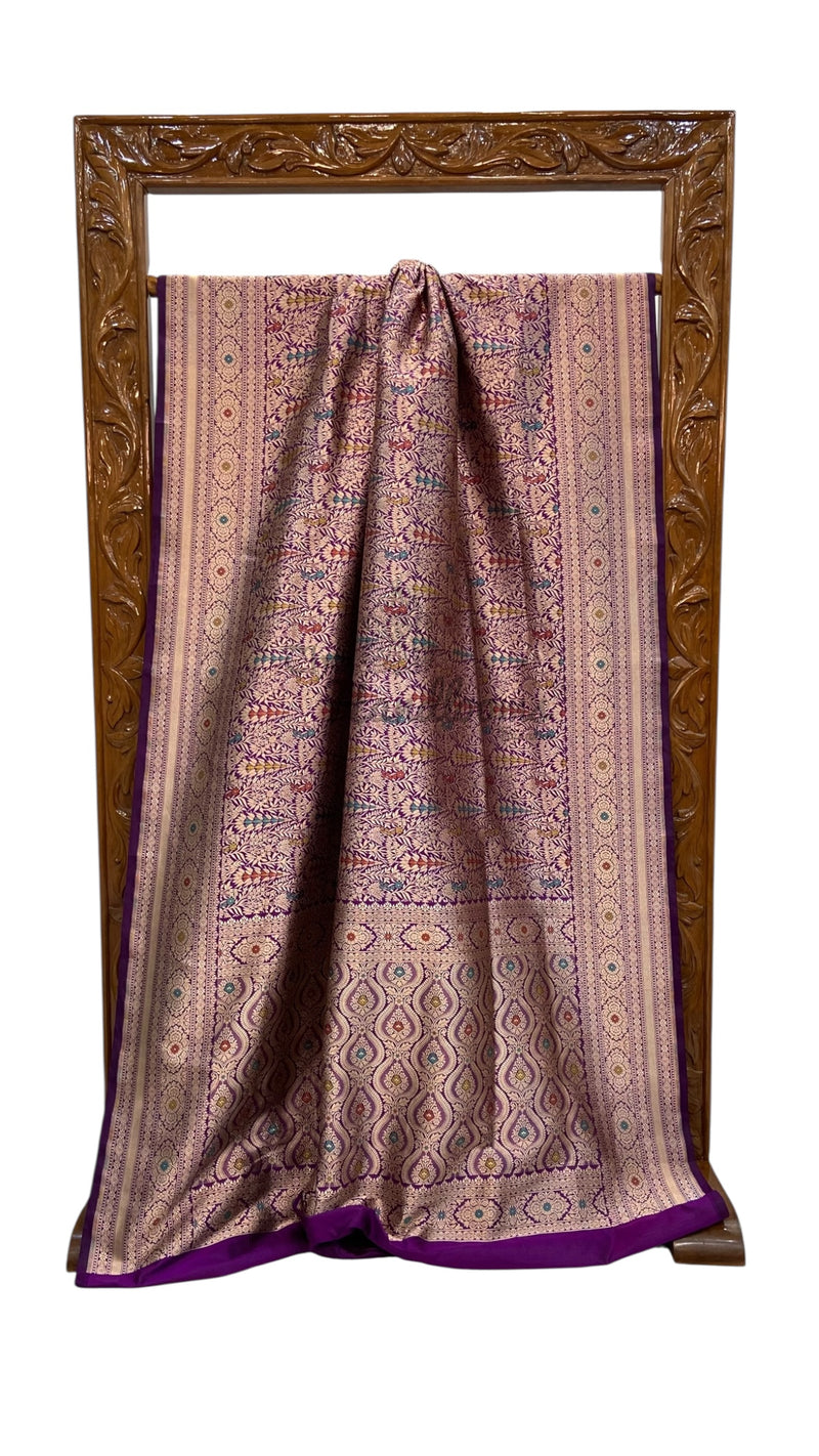 Regal Pure Katan Silk Banarasi Saree – Handwoven Tanchui Brocade with Meenakari Work - The Handlooms