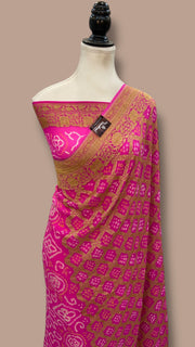 Pure Georgette Banarasi Bandhej Handloom Saree - The Handlooms
