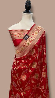 Pure Katan Silk Banarasi Handloom Saree - All over Jaal work With Meenakari - The Handlooms