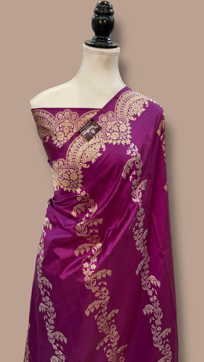 Pure Katan Silk Banarasi Handloom Saree - All over soona roopa  Kadua stripe - The Handlooms