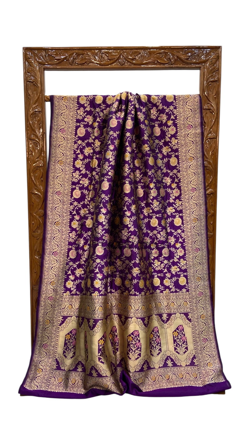 Pure Katan Silk Banarasi Handloom Saree - All over Jaal work With Meenakari - The Handlooms