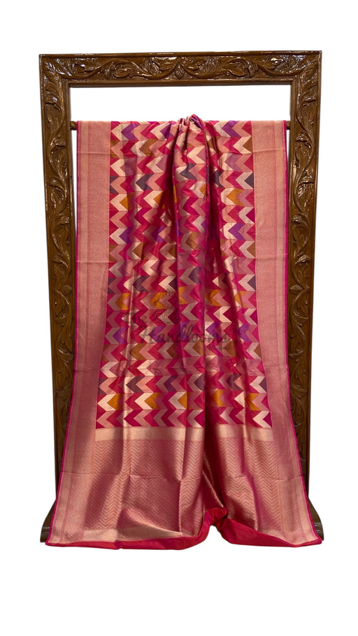 Multicolor Pure Katan Silk Banarasi Handloom Saree - All over Jaal Work With Rangkart - The Handlooms