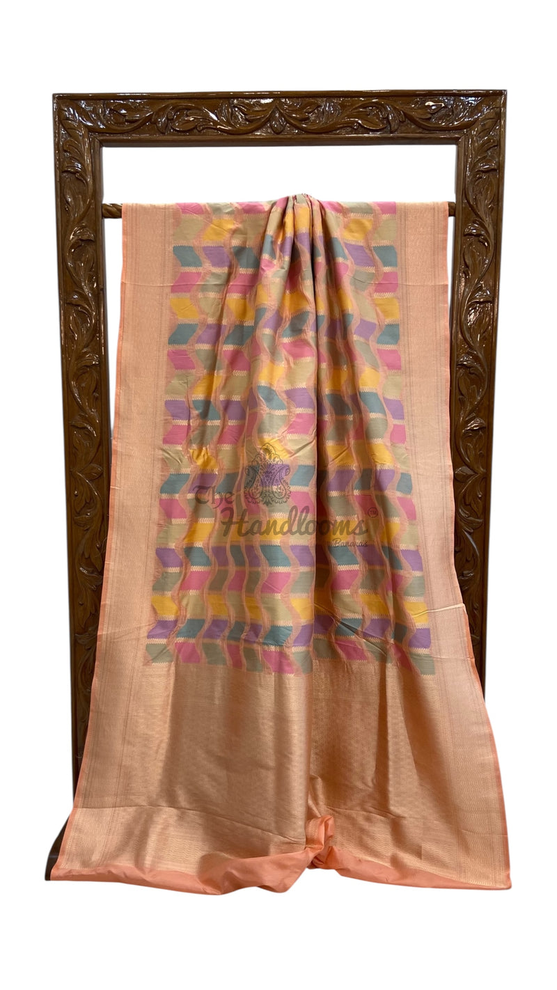 Multicolor Pure Katan Silk Banarasi Handloom Saree - All over Jaal Work With Rangkart - The Handlooms